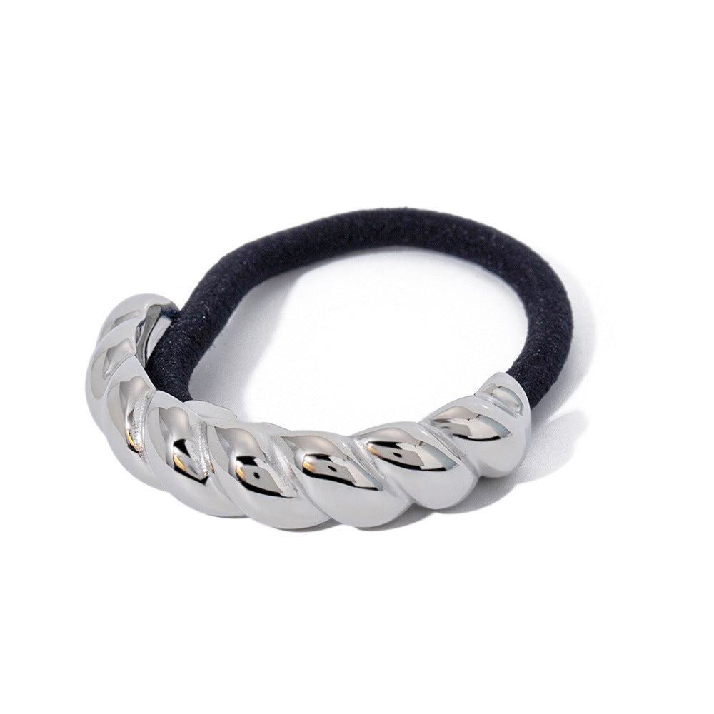 Wholesale stainless steel smooth hair rope black rubber band hair ring high