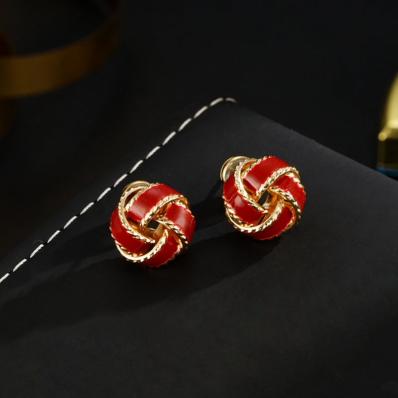 Wholesale unique design retro elegant drop of oil concentric knot earrings