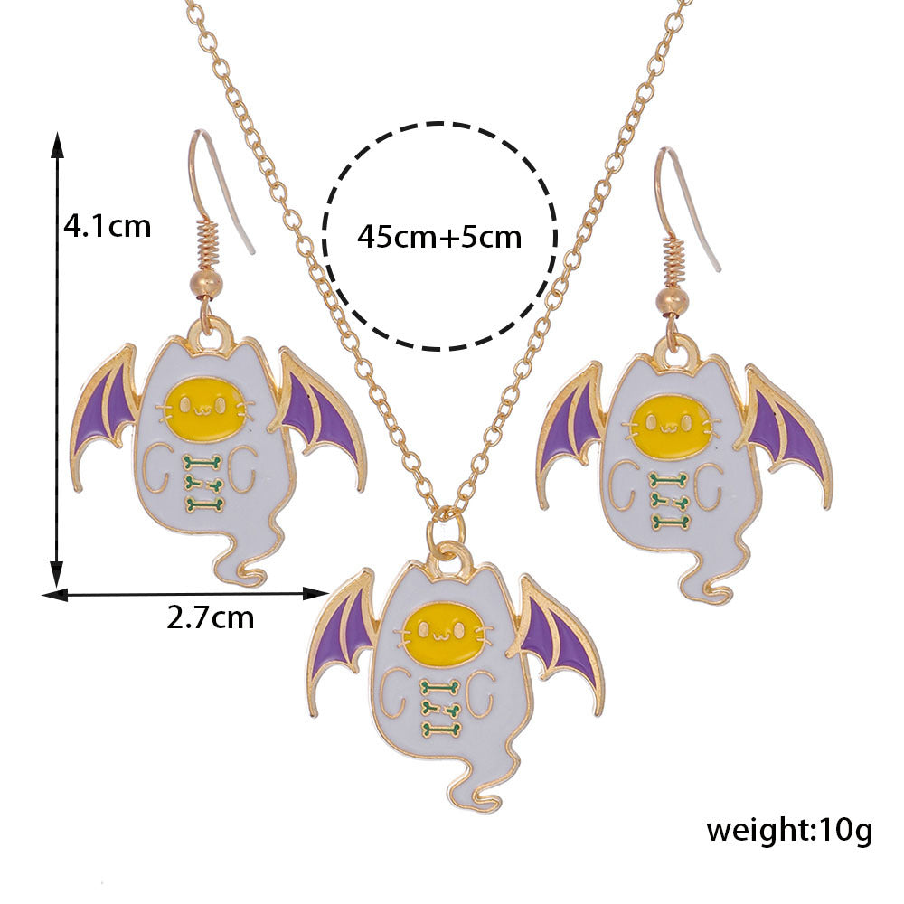 Wholesale Halloween Cartoon Funny Ring Ghost Earrings Necklaces Set ACC-NE-Zhey005