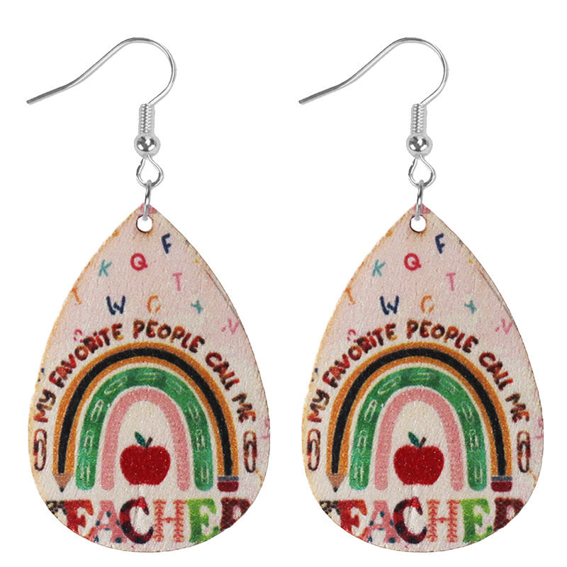Wholesale School season teacher student drop-shaped wooden earrings