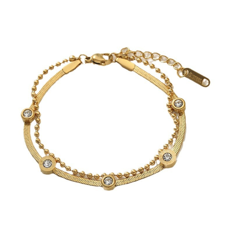 Wholesale Titanium Steel Minimalist Round Diamond Bracelet - Light Luxury Fashion Jewelry for Everyday Wear