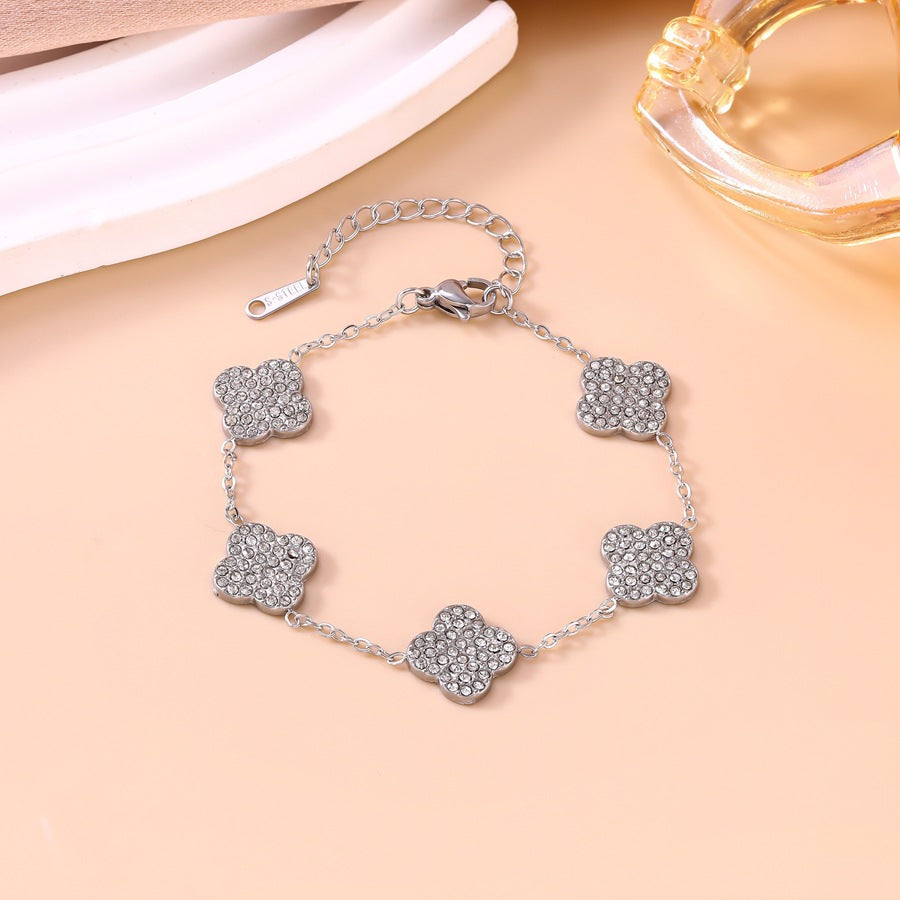 Wholesale Light Luxury Diamond Accent Lucky Four-Leaf Clover Jewelry Set in Titanium Steel - Boutique Resale