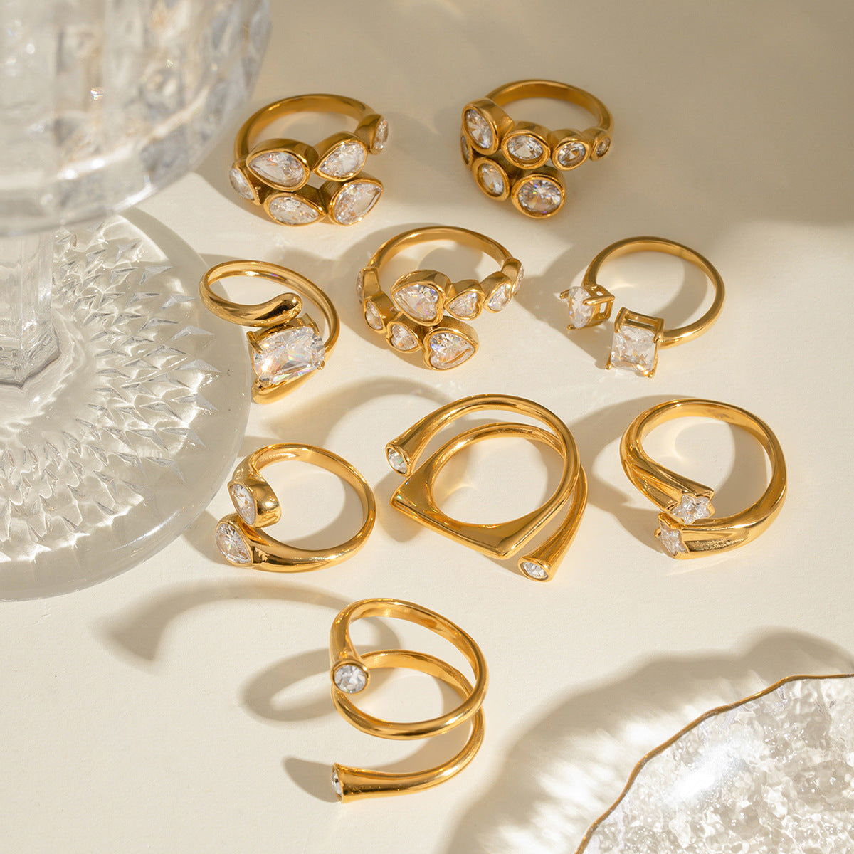 Wholesale 18k Gold Stainless Steel Zircon Opening Ring