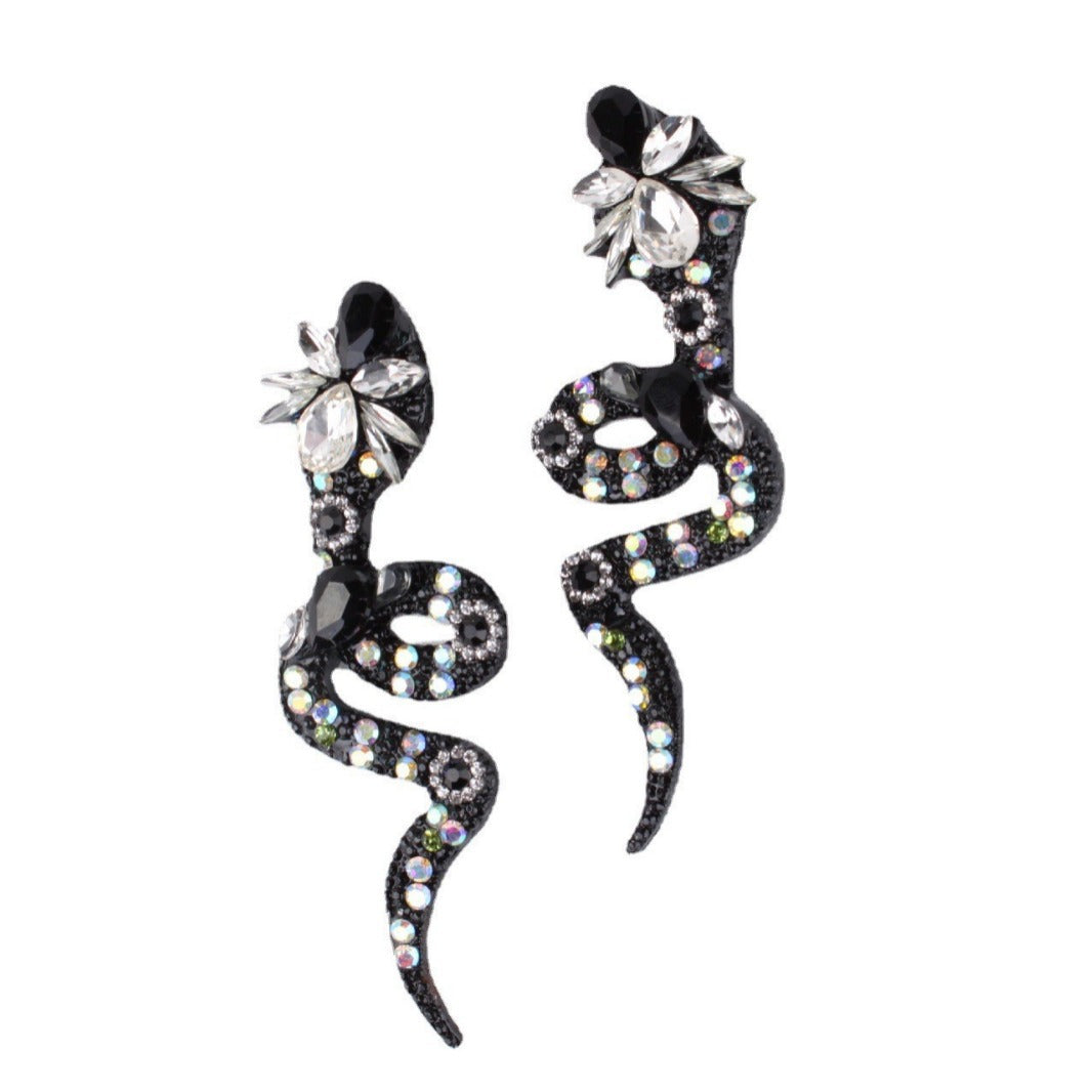 Wholesale  catwalk color diamond alloy full diamond snake-shaped flower earrings