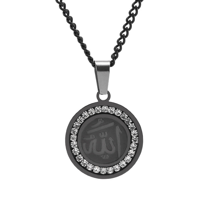 Wholesale Stainless Steel Round Plate with Diamond Pendant Necklace