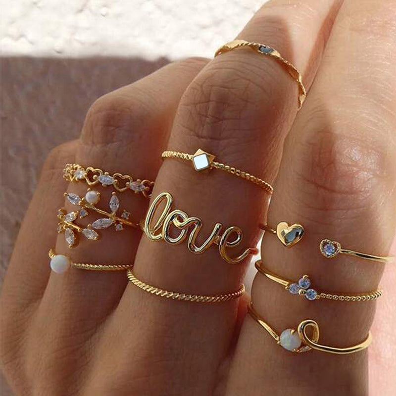 Wholesale Star,  Moon,  Heart,  Leaf,  Geometric 10-Piece Ring Set