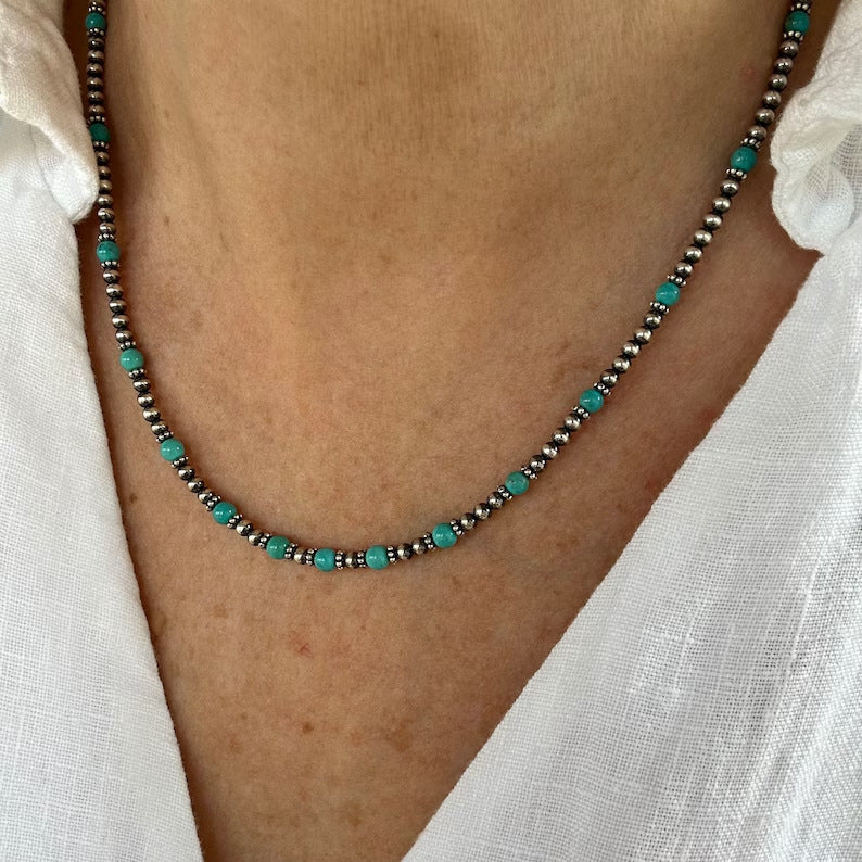 Wholesale Turquoise Volcanic Stone Necklace Ethnic Bohemian Style Men' s Fashion Accessory Gift
