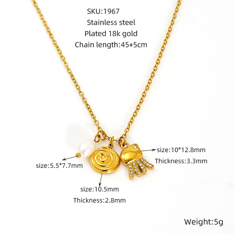 Wholesale Diamond Pearl Necklace Stainless Steel  Clavicle Chain