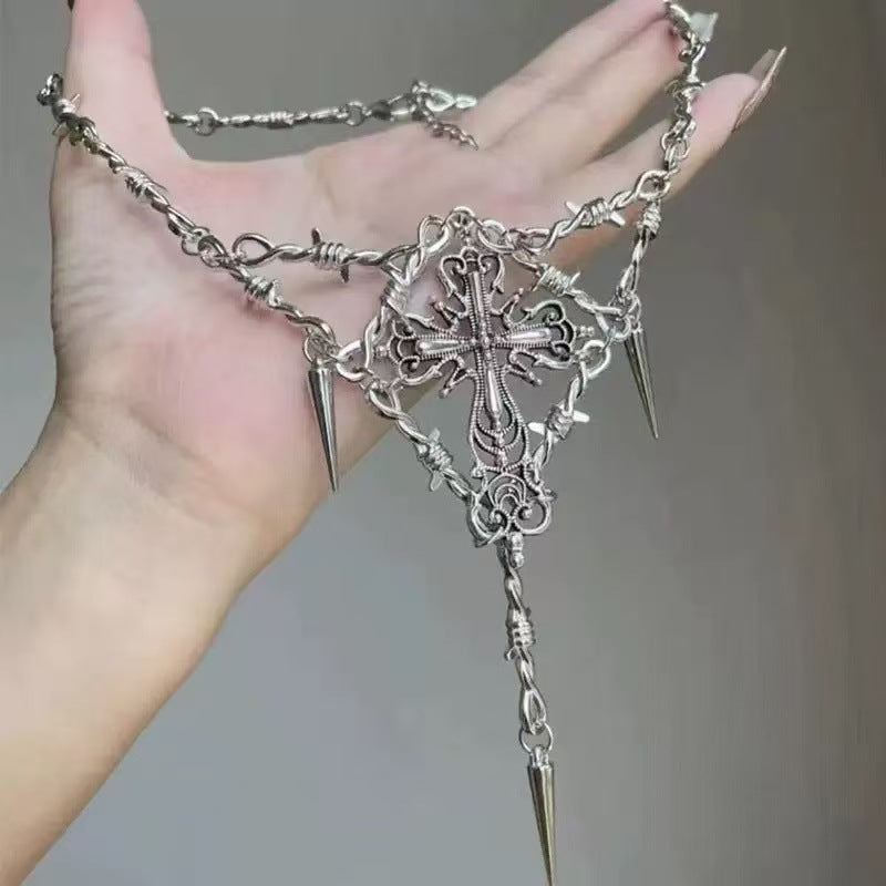 Wholesale Trendy Alloy Cross Pendant Necklace with Cross Chain for Hip Hop Party - Jewelry Accessory