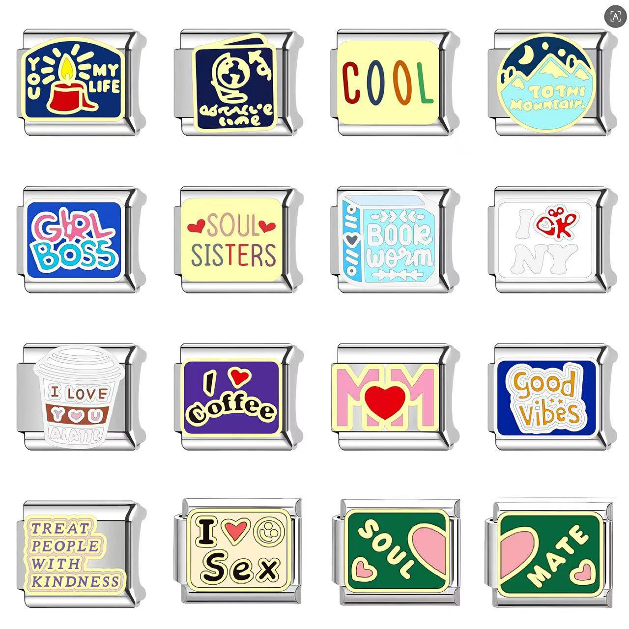 Wholesale  Italian Charm Bracelet 9mm DIY dripping paint Creative Stainless Steel Composable Bracelet