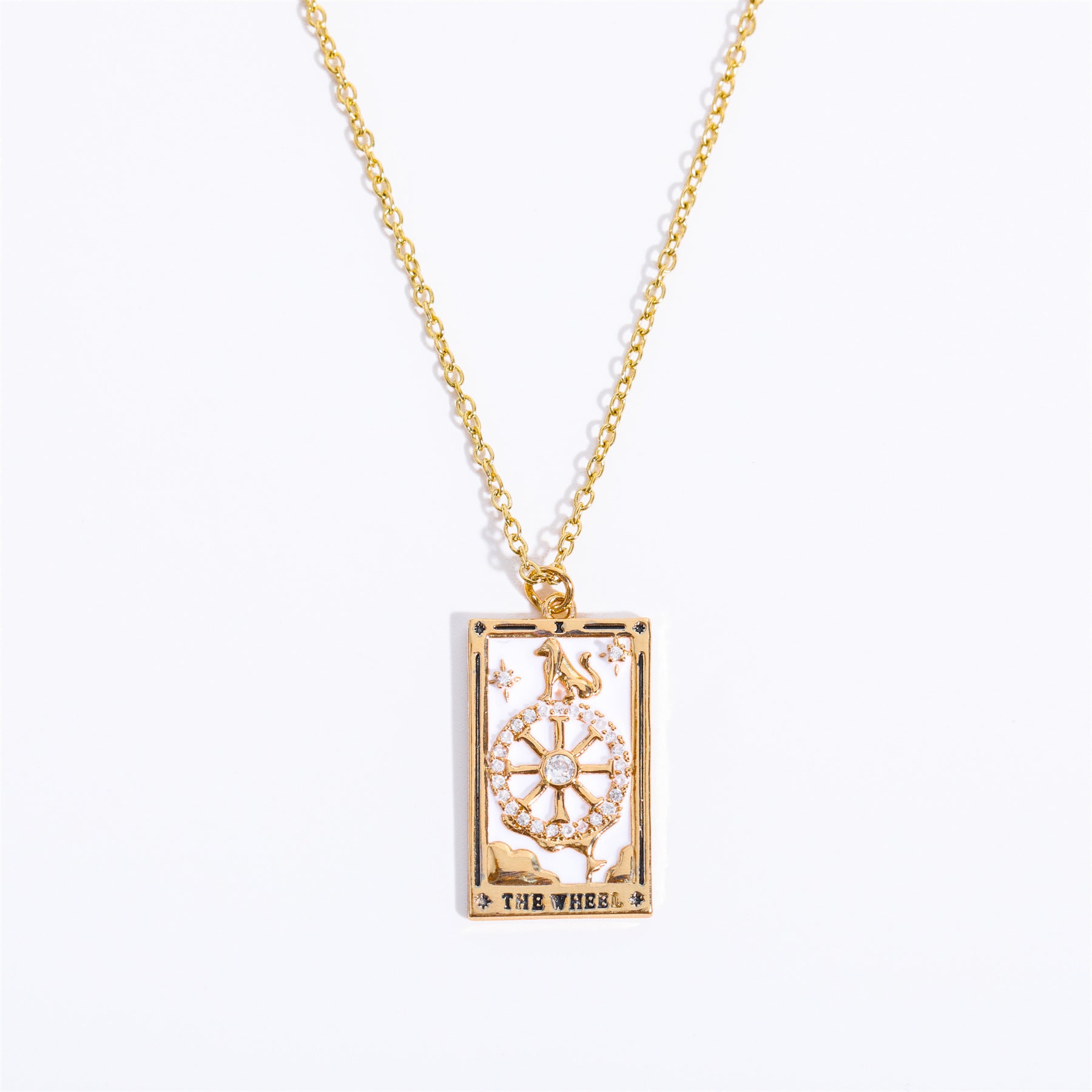 Wholesale Vintage Tarot Card Inlaid Diamond Oil Dripping Square Card Copper Necklace