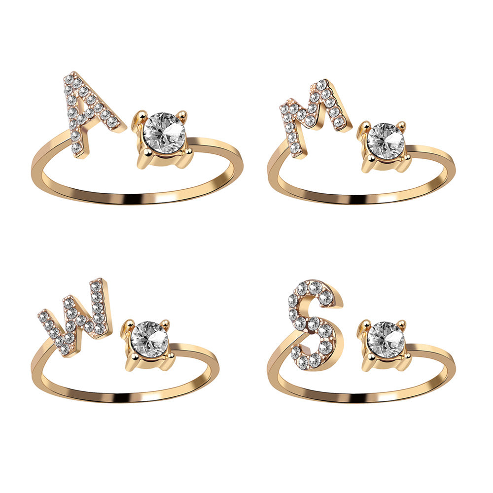 Wholesale diamond ring adjustable ring 26 letters ring