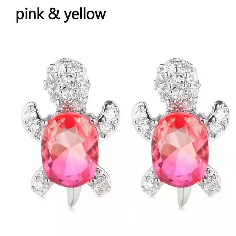 Wholesale Cartoon Colored Diamond Gemstone Turtle Alloy Earrings ACC-ES-JYS001