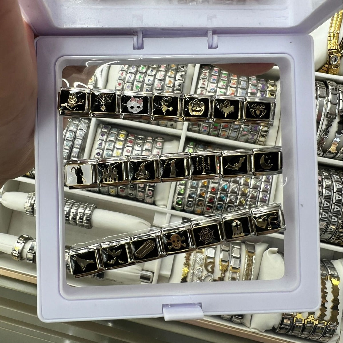 Wholesale 10pcs Italian Charm Bracelet 9mm DIY Splicing Rock Black and White Titanium Steel Composable Bracelet