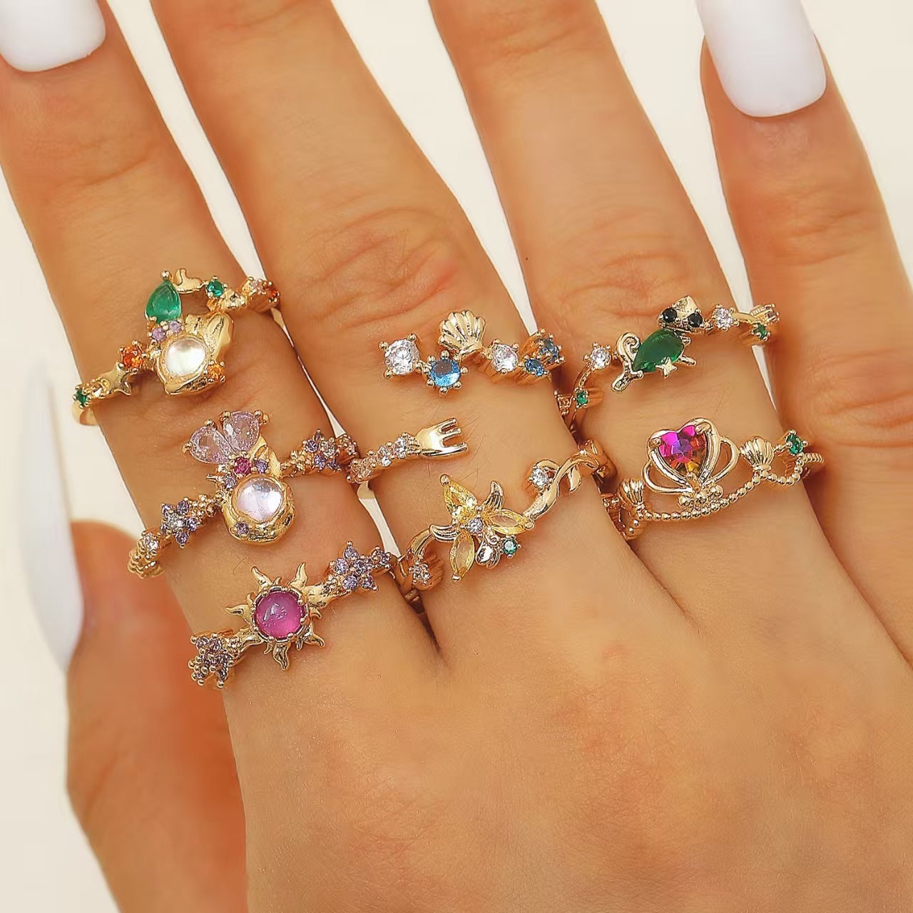 Anello aperto regolabile all'ingrosso del fumetto variopinto del fiore di zircone