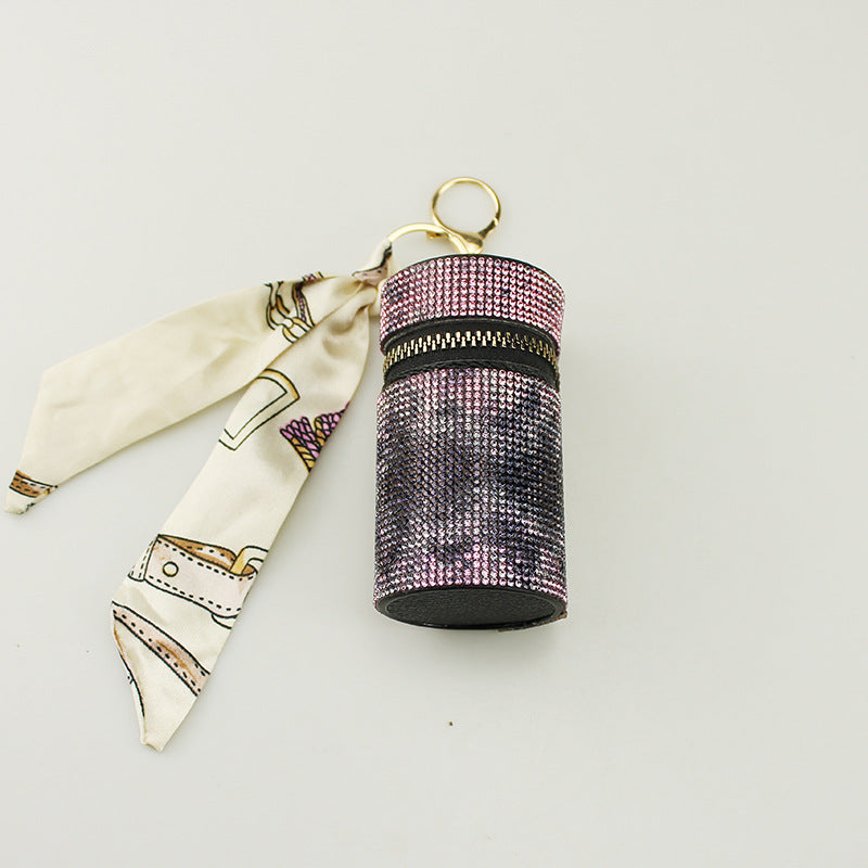 Wholesale PU leather diamond lipstick bag pendant keychain