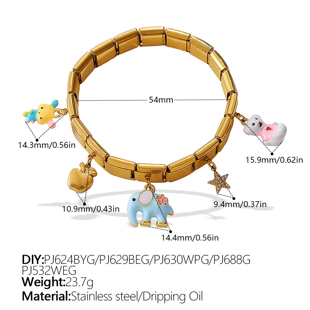 Wholesale Animal Series Bear Dinosaur Pendant Stainless Steel Composable Bracelet