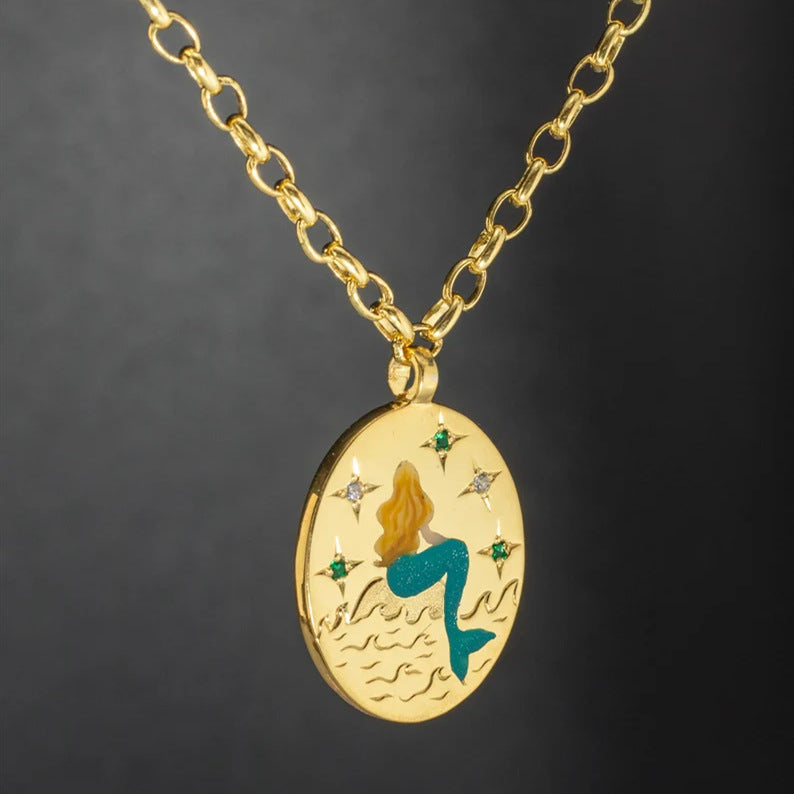 Wholesale Titanium Steel Bow Painted Oil Dropping Rabbit Element Pet Oval Tarot Necklace