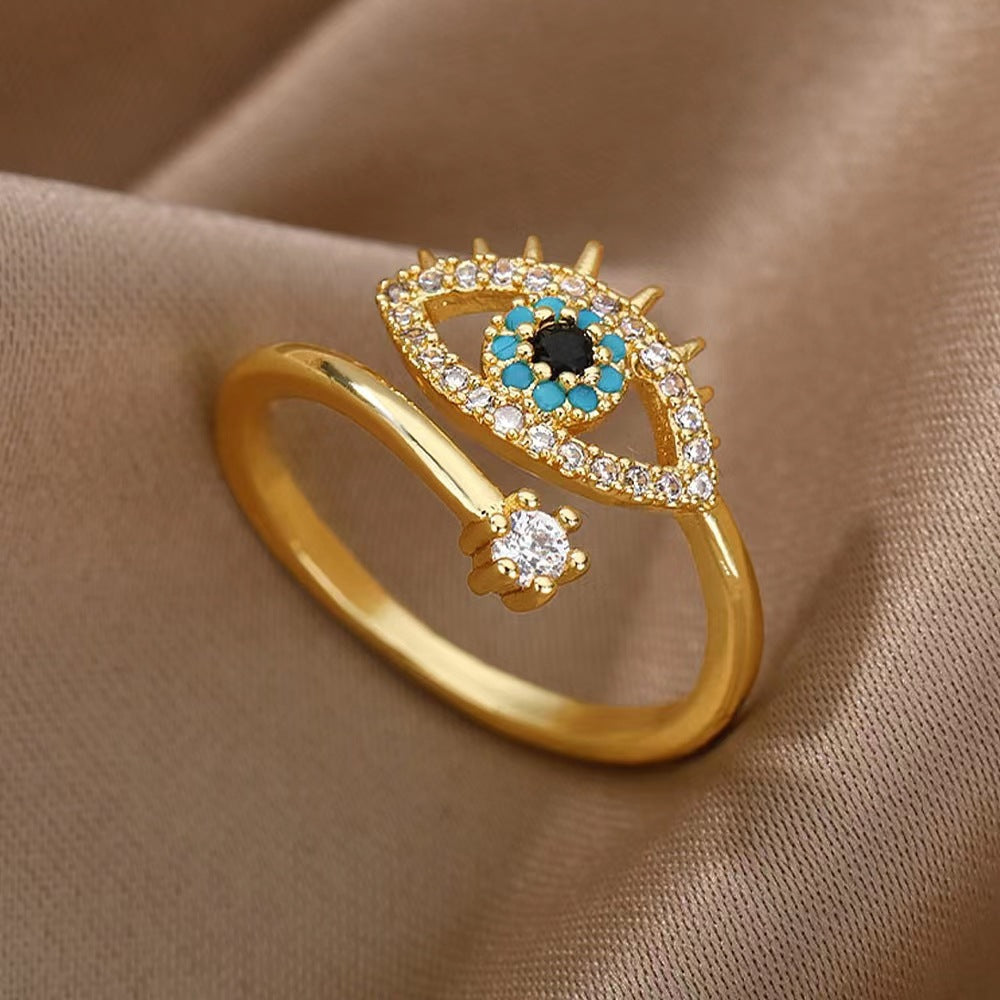 Wholesale Evil Eye Adjustable Ring for Women,  Gold Zinc Alloy Fashion Jewelry Accessory Boutique Resale