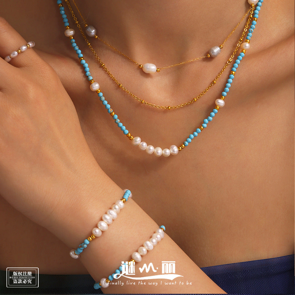 Wholesale Light Luxury Handmade Beaded Necklace and Bracelet Set with Freshwater Pearls Fashion Accessory