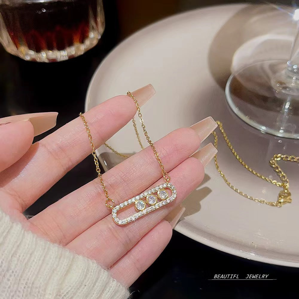 Wholesale Chic Heart Cat Eye Pendant Paperclip Chain Necklace Gold Tone Titanium Steel Fashion Jewelry Accessory For Daily Wear Gift