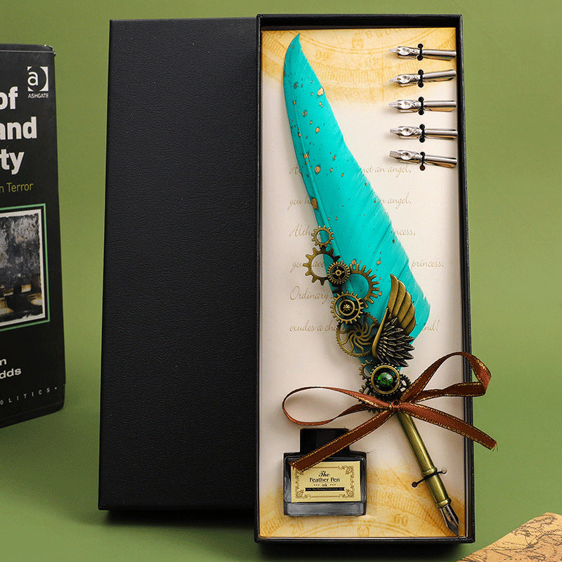 Wholesale Retro feather pen mechanical  gears gift box