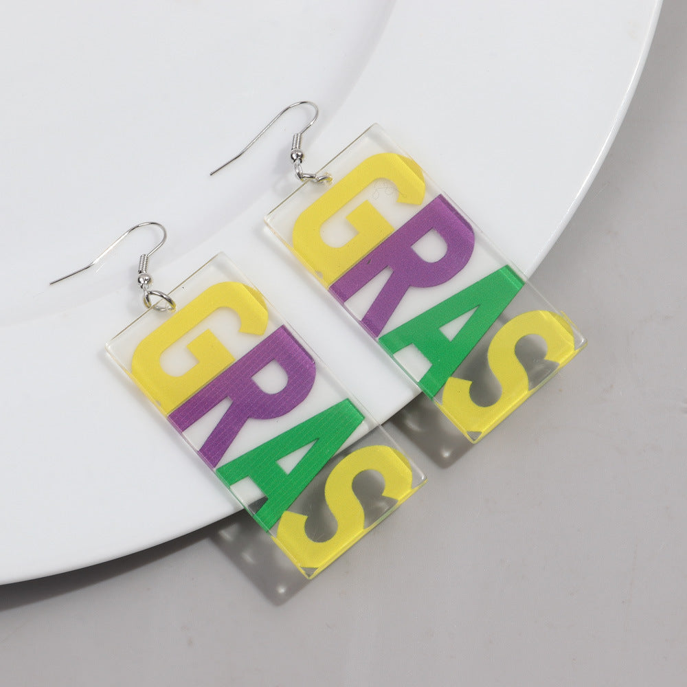 Wholesale carnival shiny exaggerated mask letters acrylic earrings