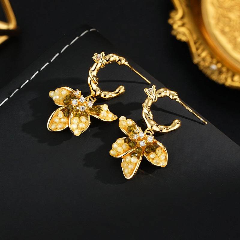 Wholesale  gradient color unique luxury temperament personality fashion flower pendant earrings