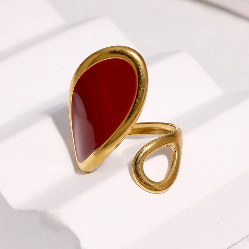 Wholesale 18K Gold Plated Stainless Steel Black Curved Irregular Open Ring Geometric Women S Fashion Jewelry Accessory Gift