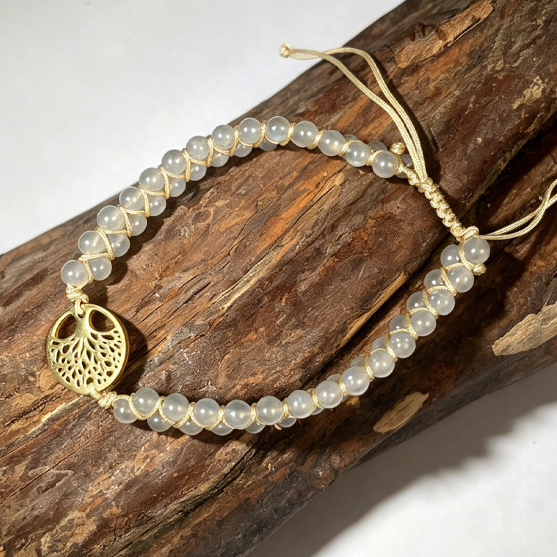 Wholesale Natural Stone Double Layer Woven Bracelet Tree Of Life Blue Turquoise Adjustable Drawstring Stylish Fashion Accessory