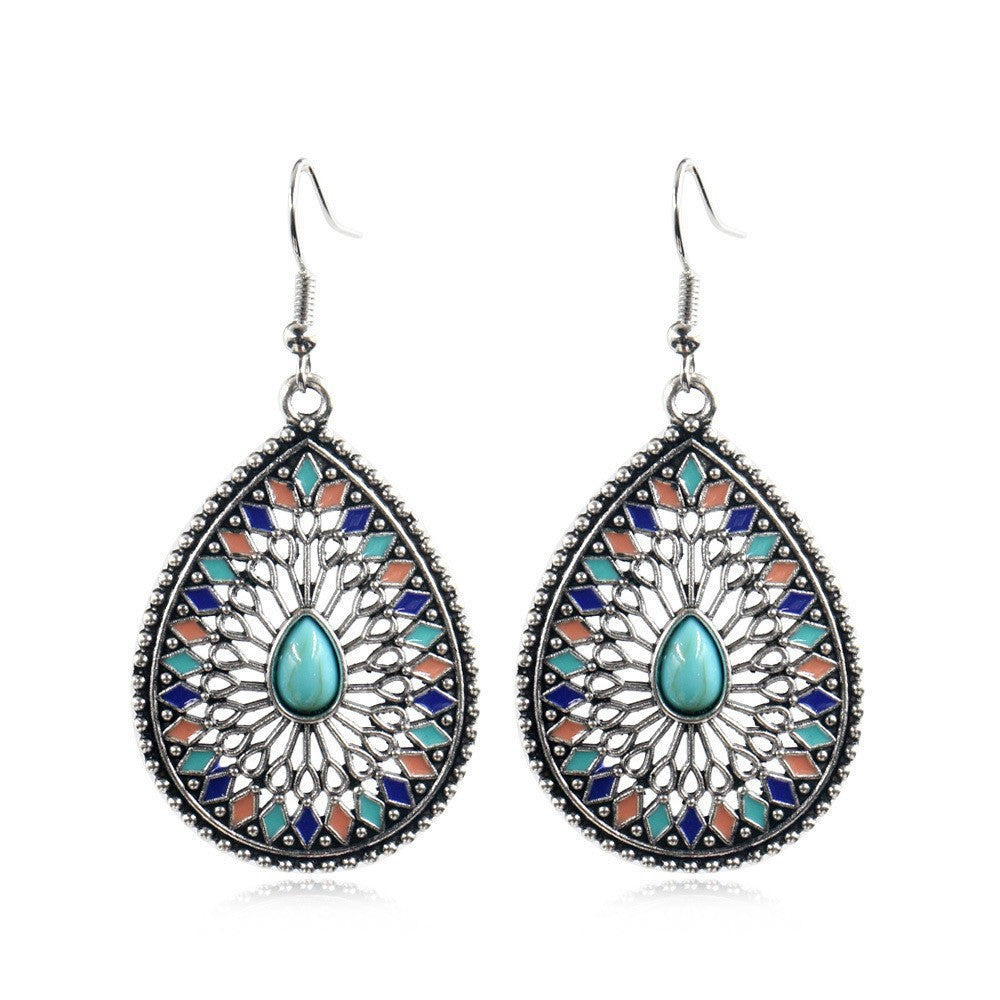 Wholesale Retro Ethnic Tassel Earrings Alloy Oil Drop Jewelry Accessory