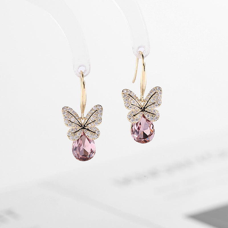 Wholesale Micro Zirconia Blue Crystal Butterfly Earrings