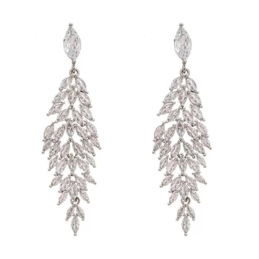 Wholesale Stylish Leaf Tassel Long Drop Earrings Copper Electroplated Evening Party Jewelry Accessory Trendy Gift For Boutique Resale
