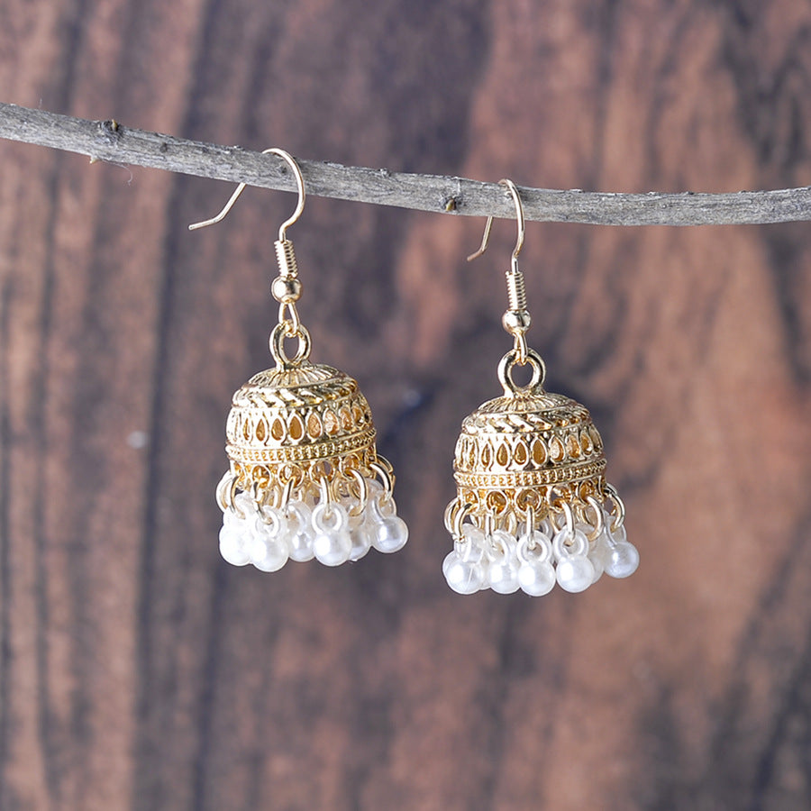 Wholesale Retro Indian Classic Tassel Small Bead Pendant Earrings