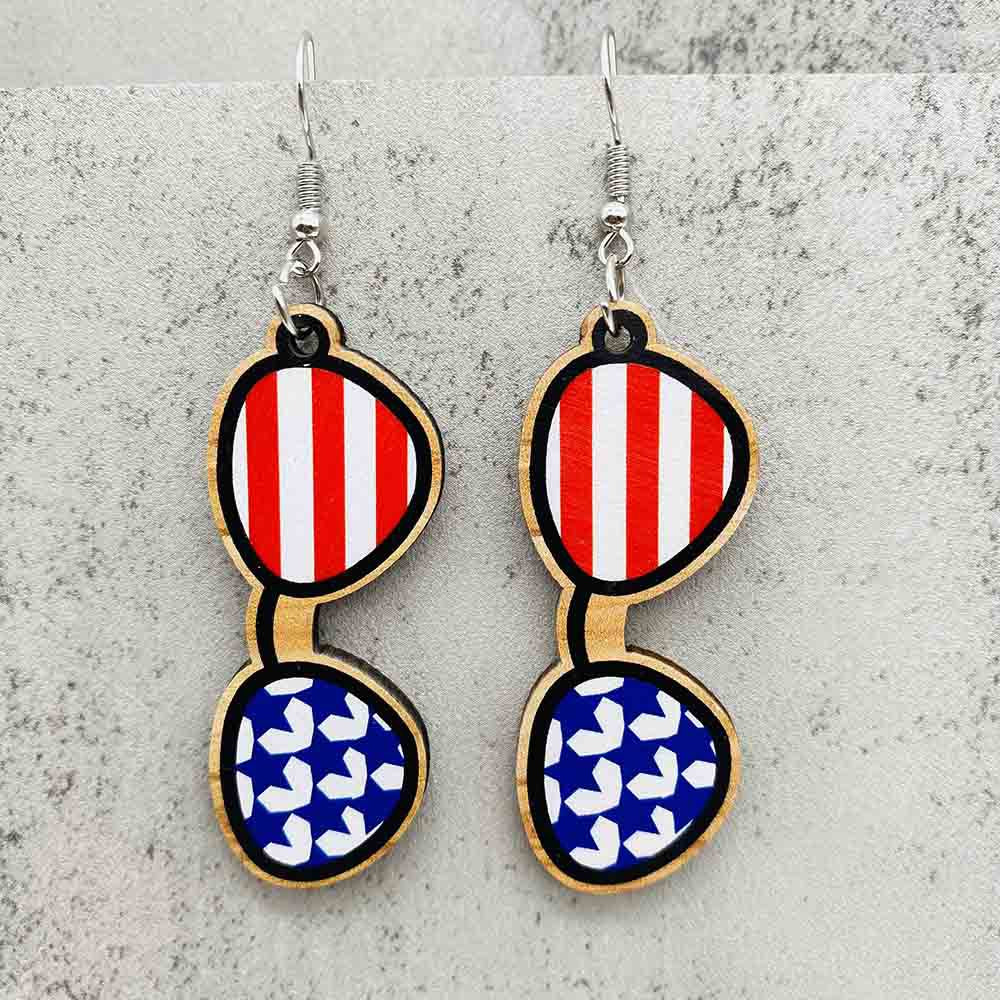 Wholesale American Independence Day Five Pointed Star Wooden Earrings ACC-ES-CY020