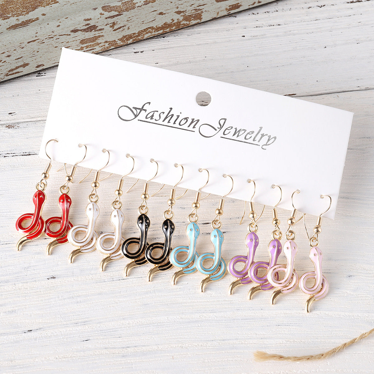 Wholesale  6 pairs of small snake earrings suit color small snake drop oil pendant earrings