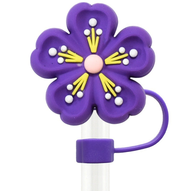 Wholesale   Random 100pcs three-dimensional flower 10mm PVC Soft Straw Tube Cap