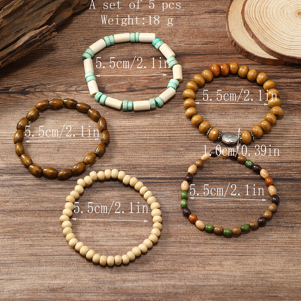 Wholesale Colorful Wooden Beads Flower Five-piece Bracelet