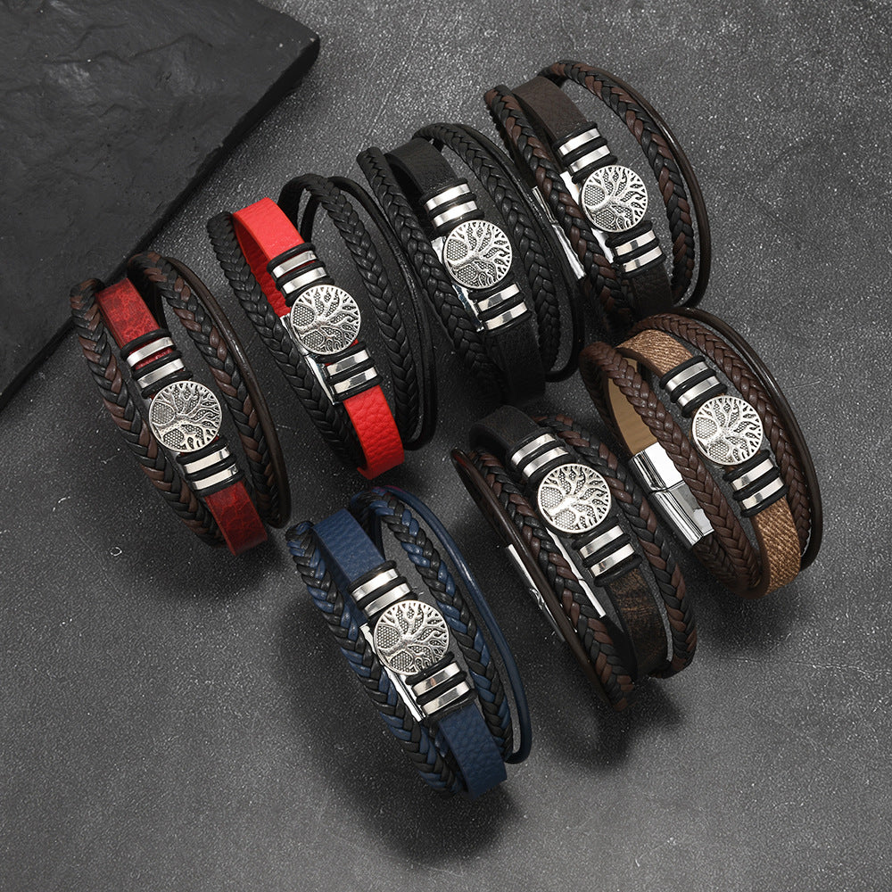 Wholesale Multi-layer PU Leather Bracelet Life Tree Bracelet