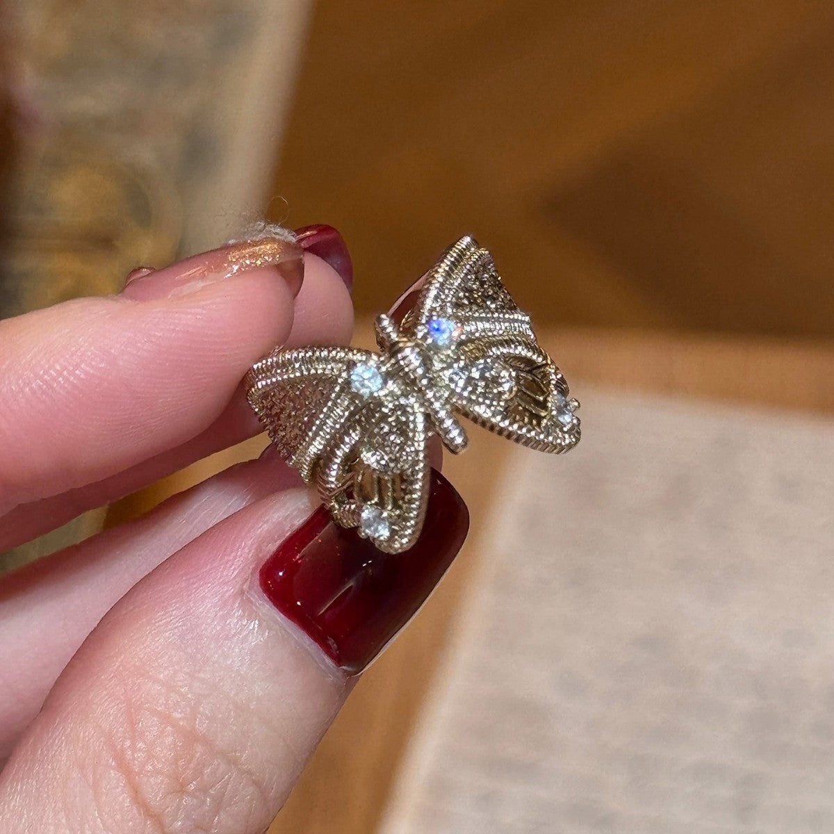 Wholesale Butterfly Design Adjustable Ring with Copper Zircon,  Trendy Everyday Jewelry Accessory