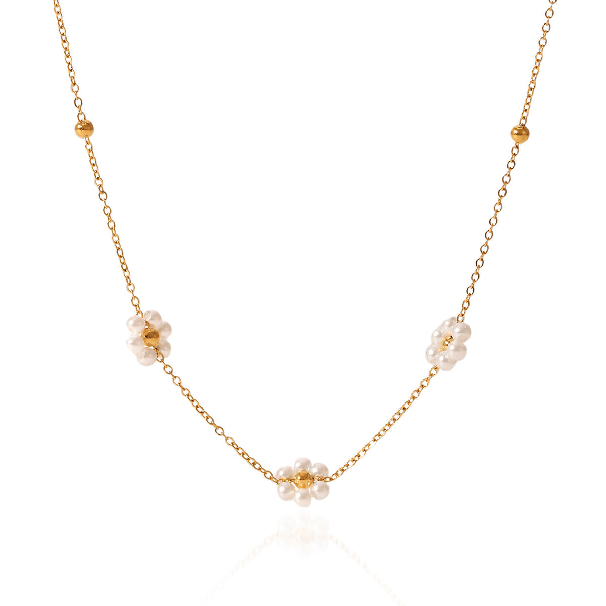 Wholesale Stainless Steel Flower Shape Pearl Necklace