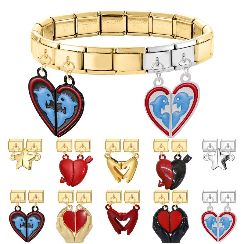 Wholesale Italian Charm Bracelet 9mm DIY Splicing Double Charm DIY Ring Stainless Steel Composable Bracelet