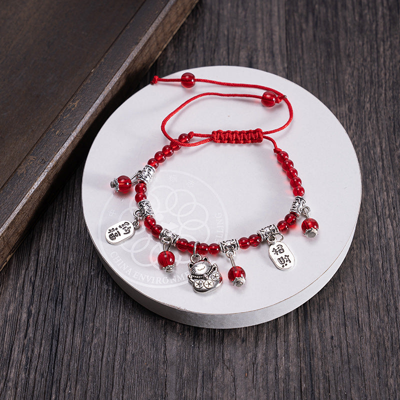 Wholesale Ethnic Tibetan Silver Red Bead Bracelet Anklet