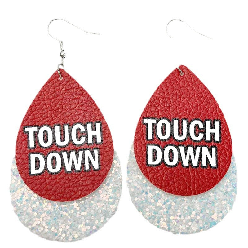 Wholesale 2pairs/pack Sports Style Football Stadium Cheer Leather Teardrop-shaped Double-layer Earrings ACC-ES-HY121