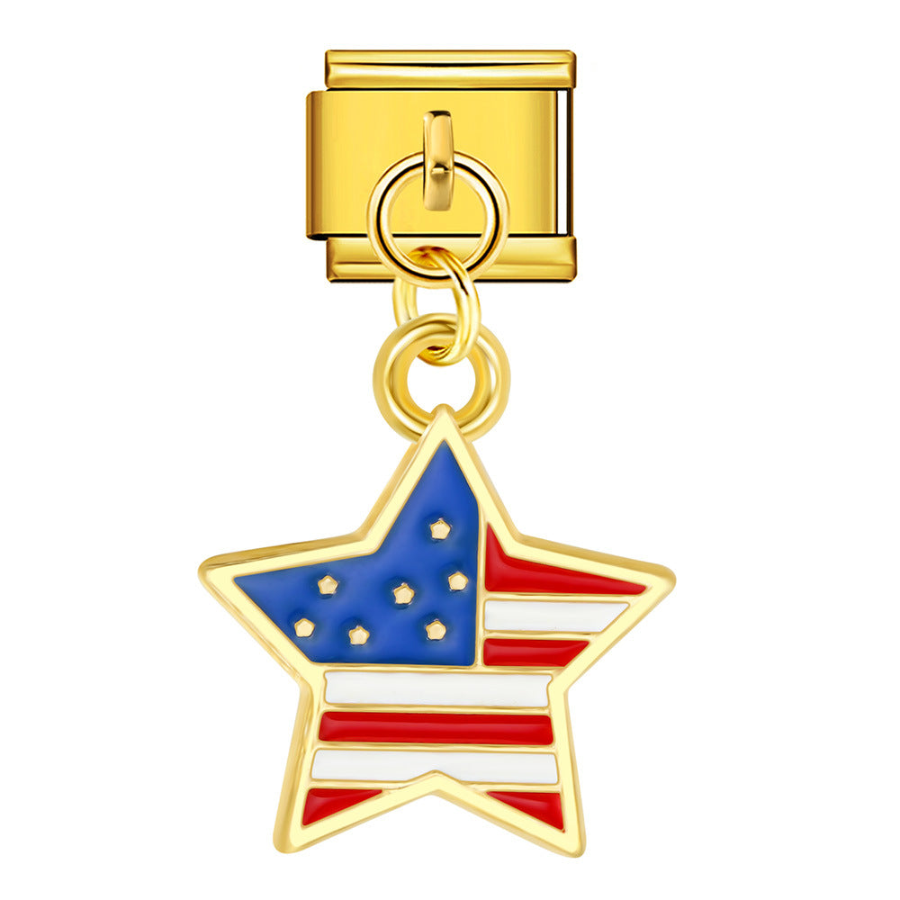 Wholesale Italian Charm Bracelet 9mm DIY Independence Day   Creative Stainless Steel Composable Bracelet