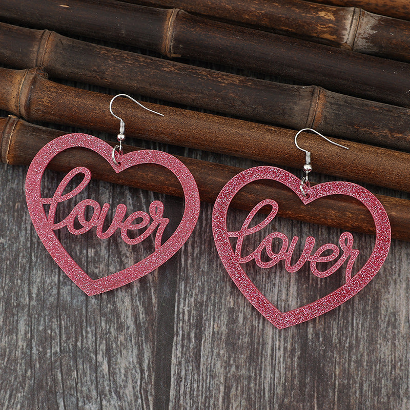 Wholesale Valentine's Day Fashion Hollow Love Splicing Letter Acrylic Sequin Earrings