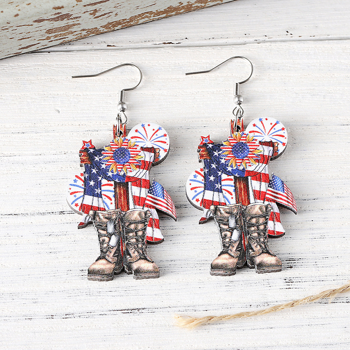 Wholesale  Red White Blue American Flag Cross Bow Pendant Earrings