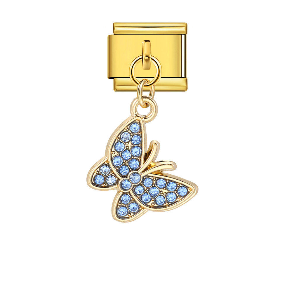 Wholesale 5pcs Italian Charm Bracelet 9mm DIY Splicing Diamond Butterfly Pendant Stainless Steel Composable Bracelet