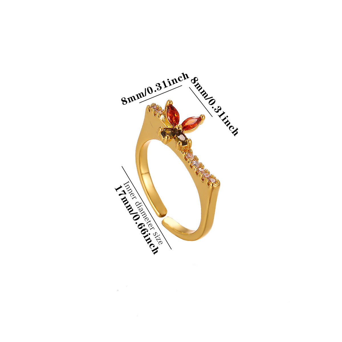 Wholesale Gold Plated Heart Shape Open Ring with Multicolor Zircon - Boutique Resale Jewelry Accessory