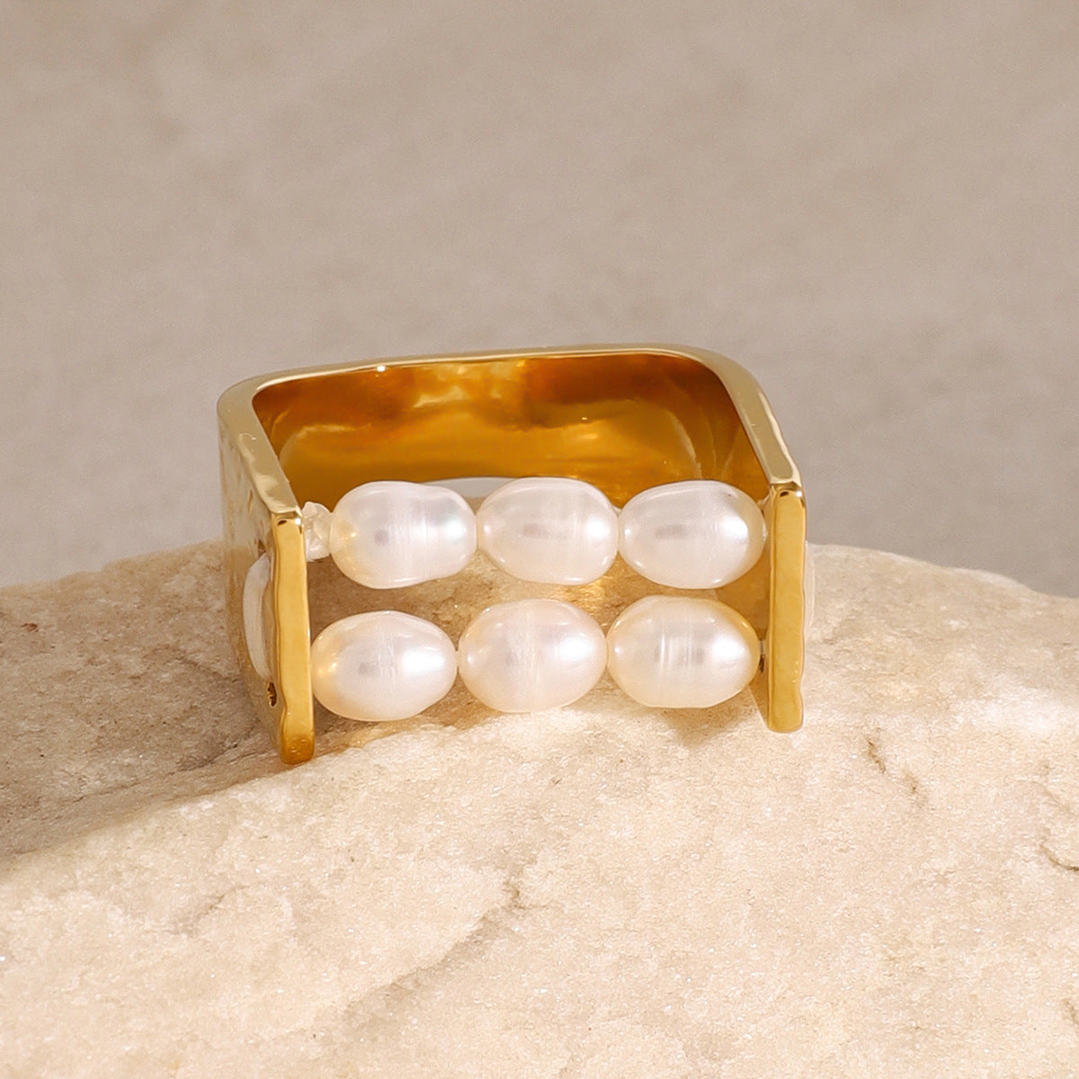 Wholesale 18k Gold Stainless Steel Pearl Ring